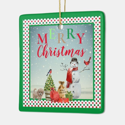フェスティバルホリデーウィンター雪だるまシーン セラミックオーナメント (左)