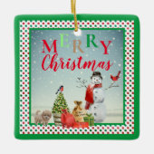 フェスティバルホリデーウィンター雪だるまシーン セラミックオーナメント (正面)