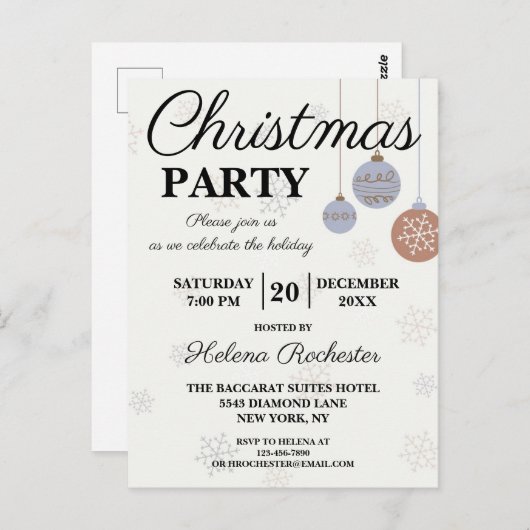 フェスティバルホリデーオーナメントクリスマスパーティー ポストカード (正面/裏面)