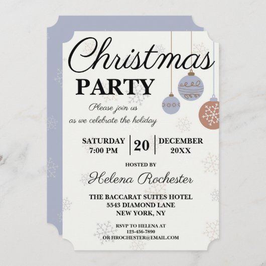 フェスティバルホリデーオーナメントクリスマスパーティー 招待状 (正面/裏面)