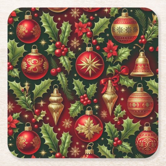 フェスティバルホリデーオーナメント紙コースター スクエアペーパーコースター (正面)