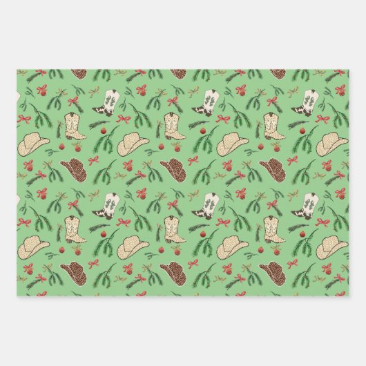 フェスティバルホリデーカウボーイロデオパターンセージ ラッピングペーパーシート (正面3)