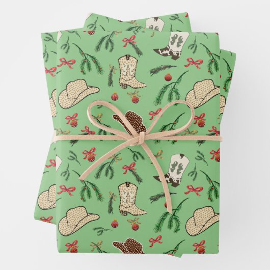 フェスティバルホリデーカウボーイロデオパターンセージ ラッピングペーパーシート (インサイチュ)