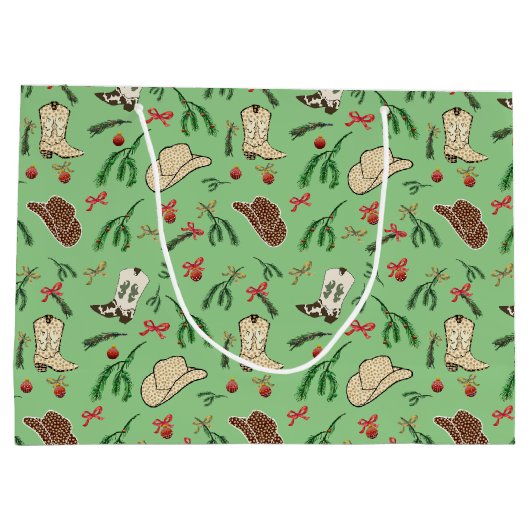 フェスティバルホリデーカウボーイロデオパターンセージ ラージペーパーバッグ (裏面)