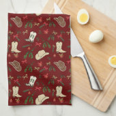 フェスティバルホリデーカウボーイロデオパターンホワイト キッチンタオル (四つ折り)