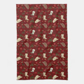 フェスティバルホリデーカウボーイロデオパターンホワイト キッチンタオル (縦)