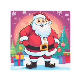 フェスティバルホリデーキュートニコニリングサンタクロース メタルプリント