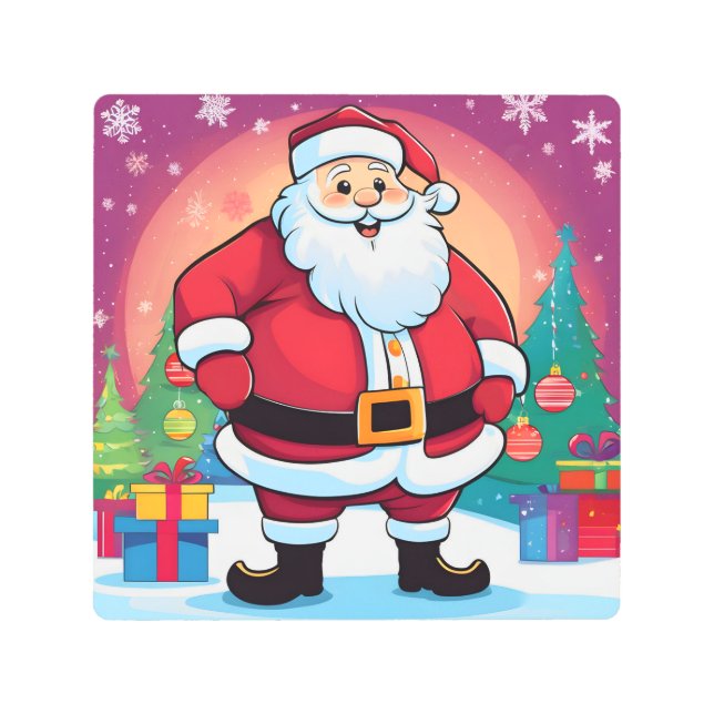 フェスティバルホリデーキュートニコニリングサンタクロース メタルプリント (正面)