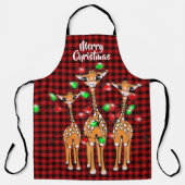 フェスティバルホリデーキリン、きらびやかな光、赤い格子模様 エプロン (正面)