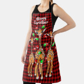 フェスティバルホリデーキリン、きらびやかな光、赤い格子模様 エプロン (インサイチュ)