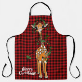 フェスティバルホリデーキリン、ホリーガーランド、レッドプレイド エプロン (正面)