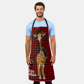 フェスティバルホリデーキリン、ホリーガーランド、レッドプレイド エプロン (着用した状態)