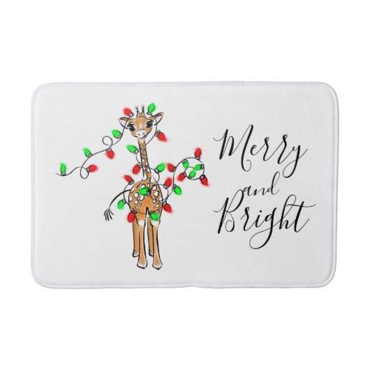 フェスティバルホリデーキリン、緑の赤いトゥインクルライト バスマット (正面)