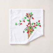 フェスティバルホリデーキリン、赤い緑のキラキラ光 バスタオルセット (ウォッシュタオル)