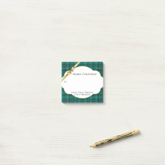 フェスティバルホリデーギフトラベルティール(緑がかった色)グリーンタータンチェック ポストイット (デスク上)