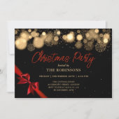 フェスティバルホリデークリスマスグロー金ゴールド&レッドリボン 招待状 (正面)
