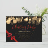 フェスティバルホリデークリスマスグロー金ゴールド&レッドリボン 招待状 (スタンド正面)