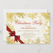 フェスティバルホリデークリスマスススススノー金ゴールド&レッドリボン 招待状 (正面)
