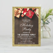 フェスティバルホリデークリスマスパーティーギフト金ゴールドグリッター 招待状 (スタンド正面)