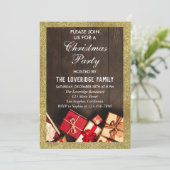 フェスティバルホリデークリスマスパーティーギフト金ゴールドグリッター 招待状 (スタンド正面)