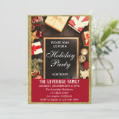 フェスティバルホリデークリスマスパーティーレッド&金ゴールドグリッター 招待状 (スタンド正面)