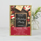 フェスティバルホリデークリスマスパーティーレッド&金ゴールドグリッター 招待状 (スタンド正面)