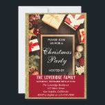 フェスティバルホリデークリスマスパーティーレッド&金ゴールドグリッター 招待状<br><div class="desc">フェスティバル休日金ゴールドのグリッターが輝くクリスマスのパーティの招待状と、素朴な茶色の木の上の黒いチョーク縁どボードを囲む弓と赤い贈り物。パーティー詳細は書白色で背景が明るい。これは完璧な休日/クリスマス/冬の招待！</div>