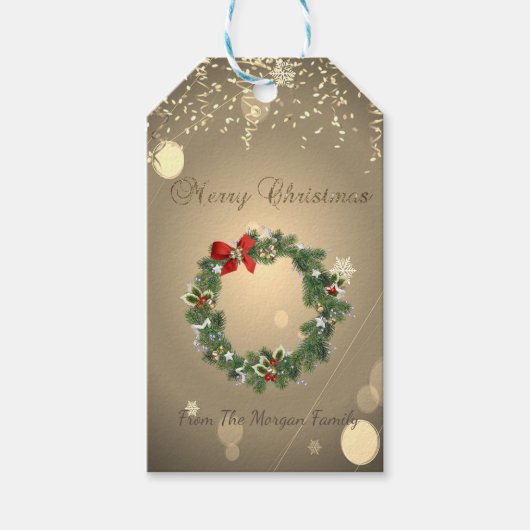 フェスティバルホリデークリスマスリース、紙吹雪 ギフトタグ (正面)