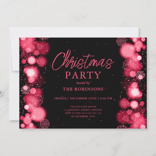 フェスティバルホリデークリスマスレッドスノーライトグロー 招待状 (正面)