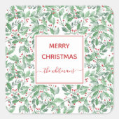 フェスティバルホリデーグリーナリークリパーソナライズされたスマス スクエアシール (正面)