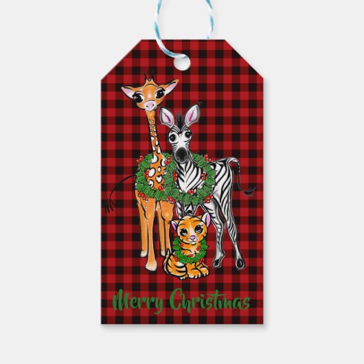 フェスティバルホリデーサファリの友人、赤い黒の格子柄 ギフトタグ (正面)