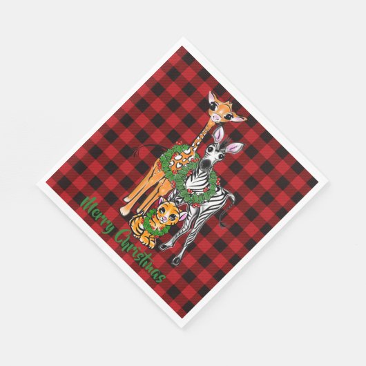 フェスティバルホリデーサファリの友人、赤い黒の格子柄 スタンダードランチョンナプキン (角)