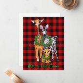 フェスティバルホリデーサファリの友人、赤い黒の格子柄 ノートカード (正面/裏面インサイチュ)