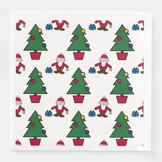 フェスティバルホリデーサンタ&ツリーズペーパーナプキン (正面)