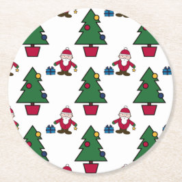 フェスティバルホリデーサンタ&ツリーズ紙コースター ラウンドペーパーコースター