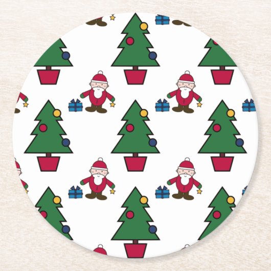 フェスティバルホリデーサンタ&ツリーズ紙コースター ラウンドペーパーコースター (正面)