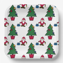 フェスティバルホリデーサンタ&ツリーズ紙プレート ペーパープレート