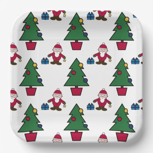フェスティバルホリデーサンタ&ツリーズ紙プレート ペーパープレート (正面)