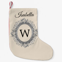 フェスティバルホリデーシルバリ葉リースモノグラム スモールクリスマスストッキング
