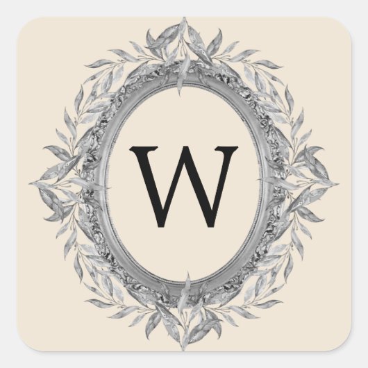 フェスティバルホリデーシルバーグレイ葉リースモノグラム スクエアシール (正面)