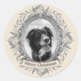 フェスティバルホリデーシルバーグレイ葉リース写真 ラウンドシール