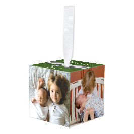 フェスティバルホリデーシルバーボウ4家族写真&名前 キューブオーナメント