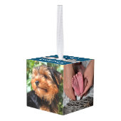 フェスティバルホリデーシルバーボウ4家族写真&名前 キューブオーナメント (裏面アングル)