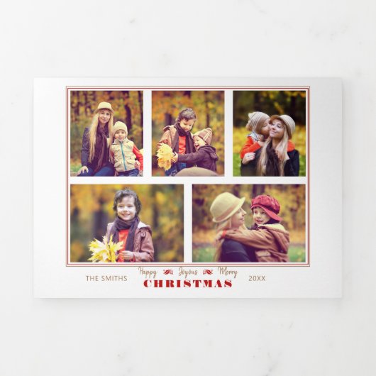 フェスティバルホリデータイポグラフィファイブフォトコラージュ 三つ折りクリスマスカード (カバー)