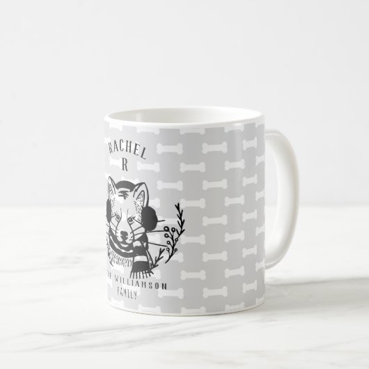 フェスティバルホリデードッグエッチングファミリーモノグラム コーヒーマグカップ (正面右)