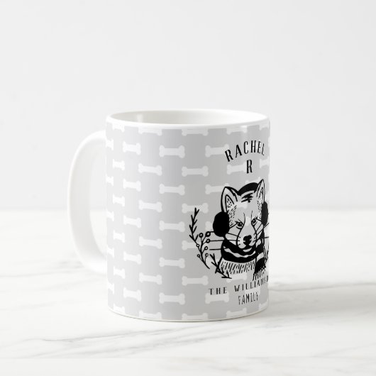 フェスティバルホリデードッグエッチングファミリーモノグラム コーヒーマグカップ (正面左)