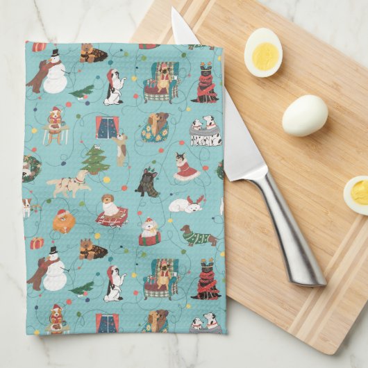 フェスティバルホリデードッグズインクリスマスセーター柄 キッチンタオル (四つ折り)