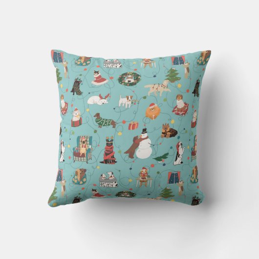 フェスティバルホリデードッグズインクリスマスセーター柄 クッション (裏面)
