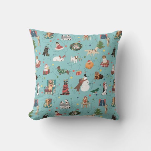 フェスティバルホリデードッグズインクリスマスセーター柄 クッション (正面)