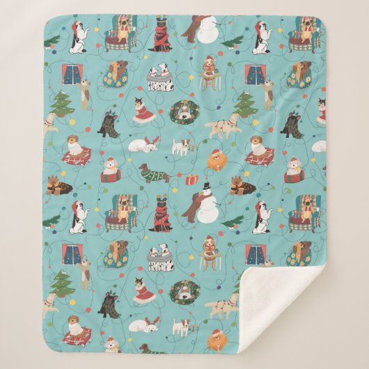 フェスティバルホリデードッグズインクリスマスセーター柄 シェルパブランケット (正面)